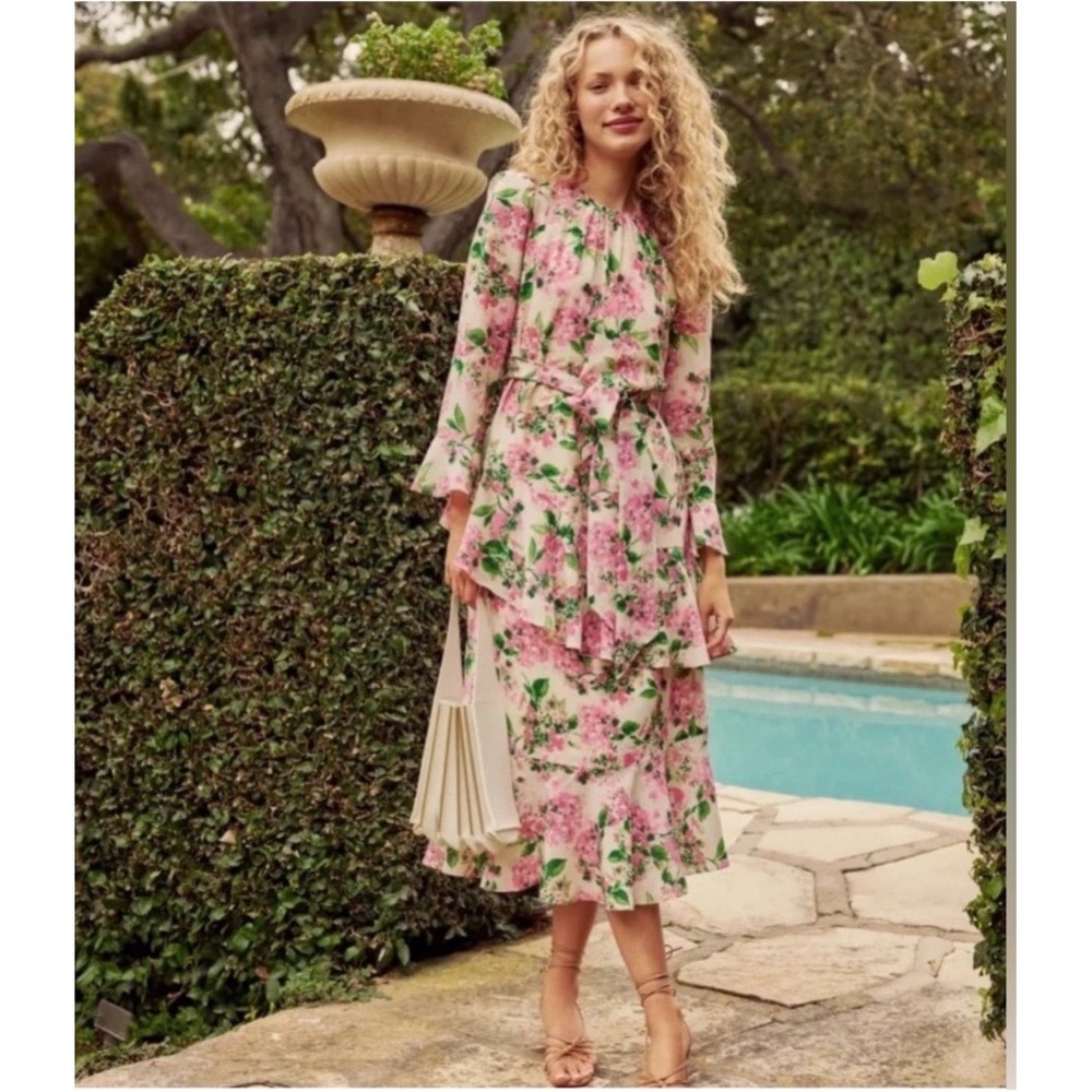 Tuckernuck Gossamer Pink Hydrangea Sasha Dress Floral Tiered Midi 3X